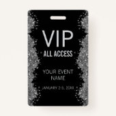 Black Silver Glitter Event VIP All Access Pass ID  Badge (Voorkant)