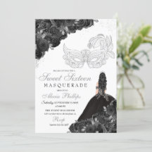 Black & Silver Glitter Floral Sweet 16 Masquerade