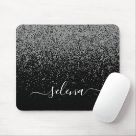 Black Silver Glitter Girly Monogram Muismat