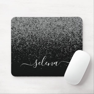Black Silver Glitter Girly Monogram Muismat