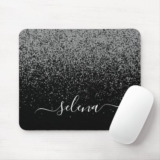 Black Silver Glitter Girly Monogram Muismat (Met muis)
