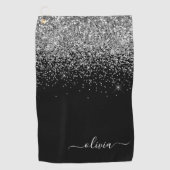 Black Silver Glitter Girly Monogram Naam Golfhanddoek (Voorkant)