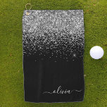 Black Silver Glitter Girly Monogram Naam Golfhanddoek<br><div class="desc">Zwarte en Zilverige Sparkle Glitter geborsteld Metaal Monogram Naam Golfhanddoek. Dit maakt de perfecte liefhebbende 16 verjaardag,  bruiloft,  vrijgezellenfeest,  verjaardagsdag,  baby shower of vrijgezellenfeest voor iemand die van luxe glam en stijl houdt.</div>