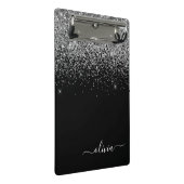 Black Silver Glitter Girly Monogram Naam Mini Klembord (Schuin)