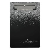 Black Silver Glitter Girly Monogram Naam Mini Klembord (Voorkant)