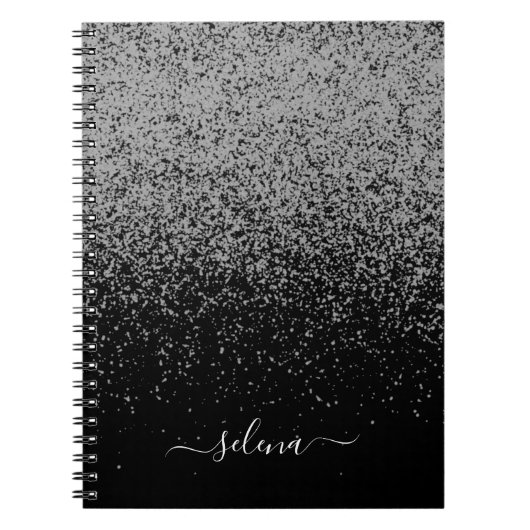 Black Silver Glitter Girly Monogram Notitieboek (Voorkant)