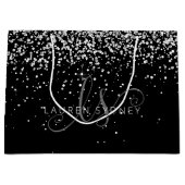 Black Silver Glitter Glam Monogram Naam Groot Cadeauzakje (Voorkant)
