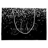 Black Silver Glitter Glam Monogram Naam Groot Cadeauzakje (Achterkant)