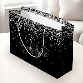 Black Silver Glitter Glam Monogram Naam Groot Cadeauzakje