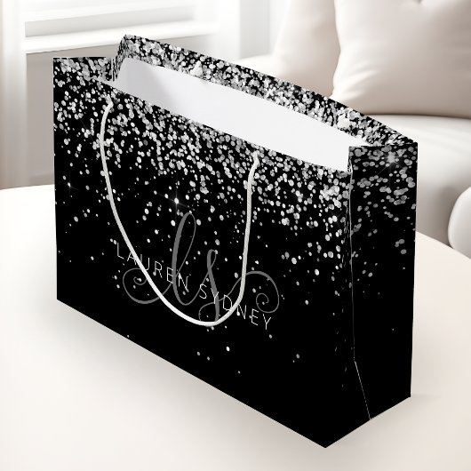 Black Silver Glitter Glam Monogram Naam Groot Cadeauzakje