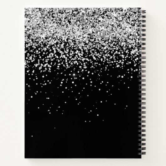 Black Silver Glitter Glam Monogram Naam Notitieboek (Achterkant)