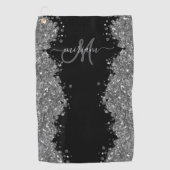 Black Silver Glitter Grey Modern Monogram Golfhanddoek (Voorkant)