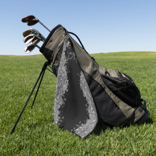 Black Silver Glitter Grey Modern Monogram Golfhanddoek (Groen)