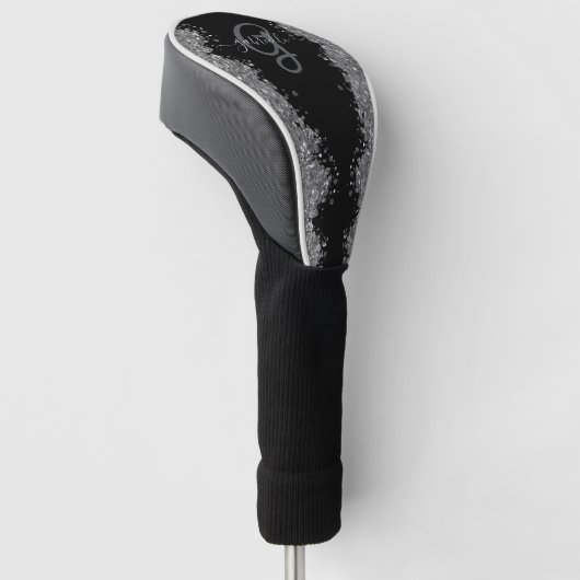 Black Silver Glitter Grey Modern Monogram Golfheadcover (Schuin)
