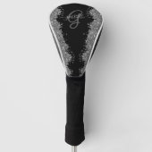 Black Silver Glitter Grey Modern Monogram Golfheadcover (Voorkant)