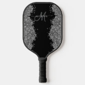 Black Silver Glitter Grey Modern Monogram Pickleball Paddle (Voorkant)