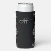 Black Silver Glitter Grey Modern Monogram Seltzer Blikjeskoeler (Seltzer Achterkant)