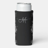 Black Silver Glitter Grey Modern Monogram Seltzer Blikjeskoeler (Seltzer Voorkant)