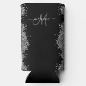 Black Silver Glitter Grey Modern Monogram Seltzer Blikjeskoeler (Achterkant)