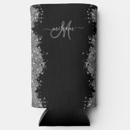Black Silver Glitter Grey Modern Monogram Seltzer Blikjeskoeler