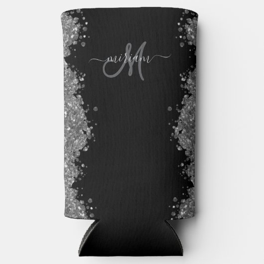 Black Silver Glitter Grey Modern Monogram Seltzer Blikjeskoeler (Voorkant)