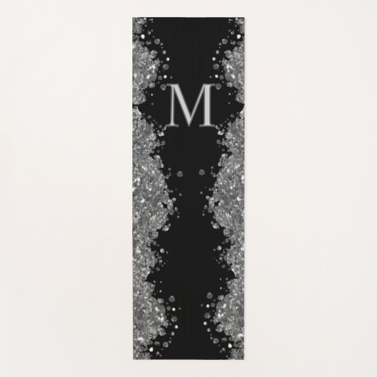 Black Silver Glitter Grey Modern Monogram Yogamat (Voorkant)