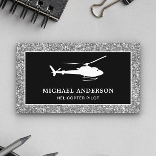 Black Silver Glitter Helikopter Pilot Visitekaartje