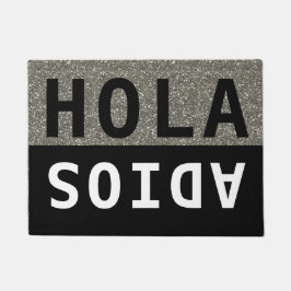 Black & Silver Glitter Hola Adios Spain Welkom Deurmat