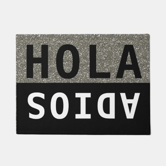 Black & Silver Glitter Hola Adios Spain Welkom Deurmat (Voorkant)