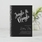Black Silver Glitter Jingle Mingle Holiday Kaart (Staand voorkant)