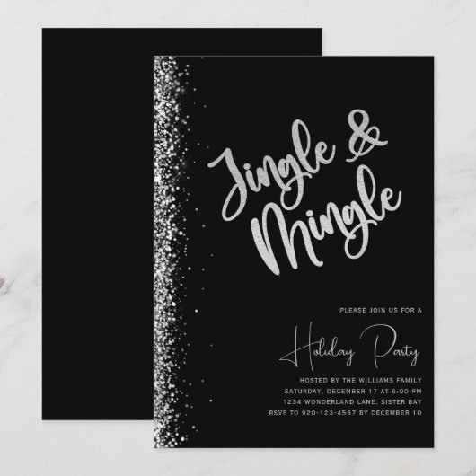 Black Silver Glitter Jingle Mingle Holiday Kaart (Voorkant / Achterkant)