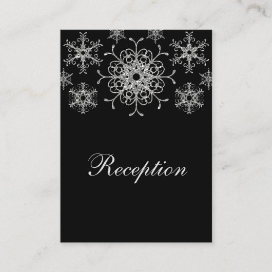 Black Silver Glitter LOOK Snowflake Enclosure Kaar Informatiekaartje (Voorkant)