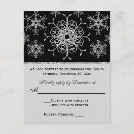 Black Silver Glitter LOOK Snowflakes RSVP-kaart RSVP Kaartje