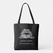 Black Silver Glitter Makeup Artist Kiss Lips Tote Bag (Achterkant)