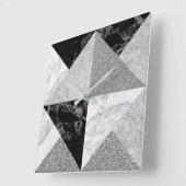 Black Silver Glitter Marble Gray Geometry Metallic Vierkante Klok (Hoek)