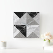 Black Silver Glitter Marble Gray Geometry Metallic Vierkante Klok (Huis)
