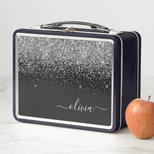 Black Silver Glitter Metal Girly Monogram Naam (In situ)