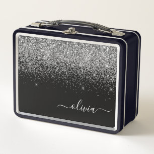 Black Silver Glitter Metal Girly Monogram Naam