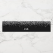 Black Silver Glitter Modern Monogram Naam Waterfles Etiket (Enkel label)