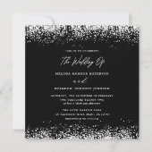 Black Silver Glitter Modern Wedding Invitation Kaart (Voorkant)