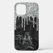 Black Silver Glitter Monogram Case-Mate iPhone Case (Achterkant)