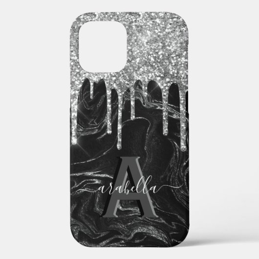 Black Silver Glitter Monogram Case-Mate iPhone Case (Achterkant)