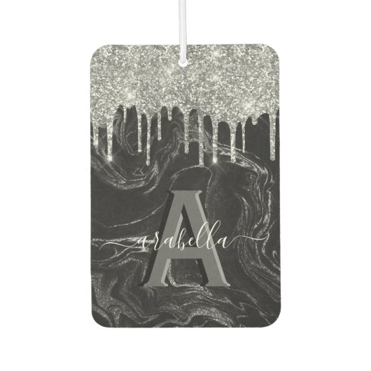Black Silver Glitter Monogram Luchtverfrisser (Voorkant)