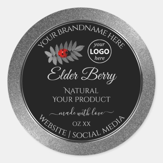 Black Silver Glitter Product Labels Ladybug Logo (Voorkant)