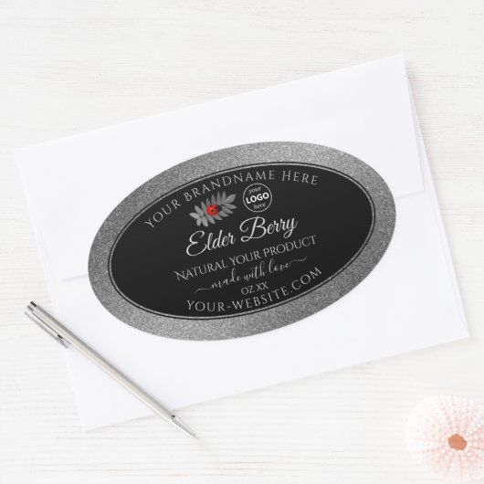 Black Silver Glitter Product Labels Ladybug Logo (Envelop)