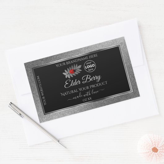 Black Silver Glitter Product Labels Ladybug Logo (Envelop)