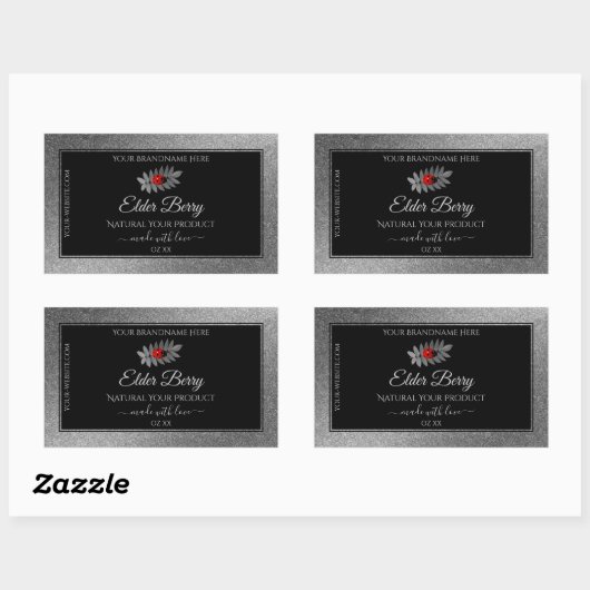 Black Silver Glitter Product Labels Red Ladybug (Vel)