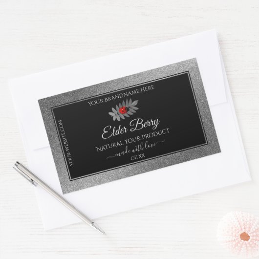 Black Silver Glitter Product Labels Red Ladybug (Envelop)