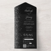 Black Silver Glitter QR Code Wedding All In One Uitnodiging (Binnen)