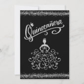 BlacK Silver Glitter Quinceañera 15 Kaart (Voorkant)
